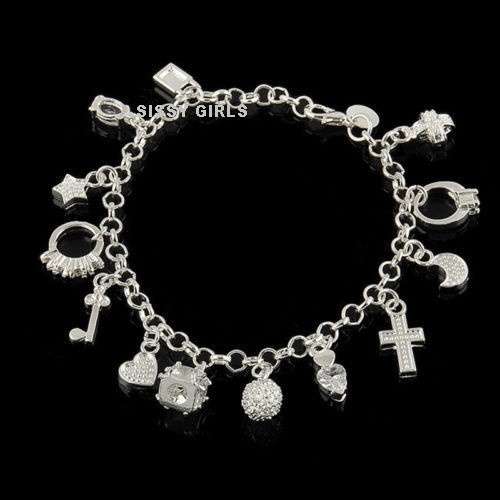 Quality 925 Sterling Silver Charm Bracelet Imported Filled Jewelry