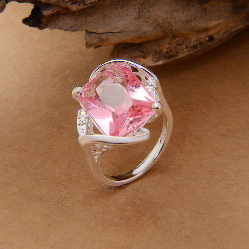 Classy Cr. Pink Topaz Set in 925 Sterling Silver Ring Imported Filled Jewelry