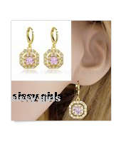 Eye Catching Pink Diamante in 18ct Yellow Rolled Gold Imported Earrings