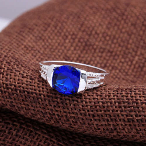 Attractive Cr. Blue Sapphire Set in 925 Sterling Silver Ring Imported filled jewelry