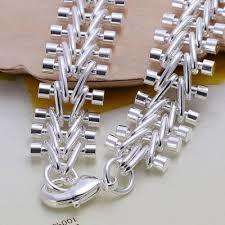 Dazzling 14mm 925 Sterling Silver Fish-bone Bracelet Imported Filled Jewelry