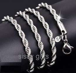 Quality  925 Sterling Silver Rope Chain/Necklace Imported filled jewelry