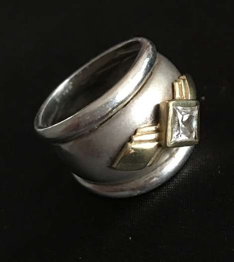 Zircon Set in Genuine 925 Sterling Silver Ring with Genuine 9ct Yellow Gold