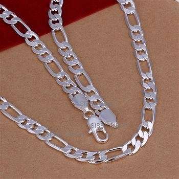 9mm 925 STERLING SILVER PREMIUM QUALITY FIGARO LINK CHAIN NECKLACE FILLED