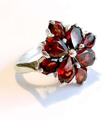 Sim Red Garnet Cluster Set in Genuine 925 Sterling Silver Imported Ring (Size 8)