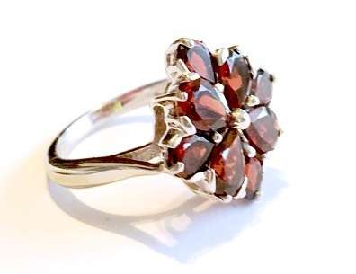Sim Red Garnet Cluster Set in Genuine 925 Sterling Silver Imported Ring (Size 8)