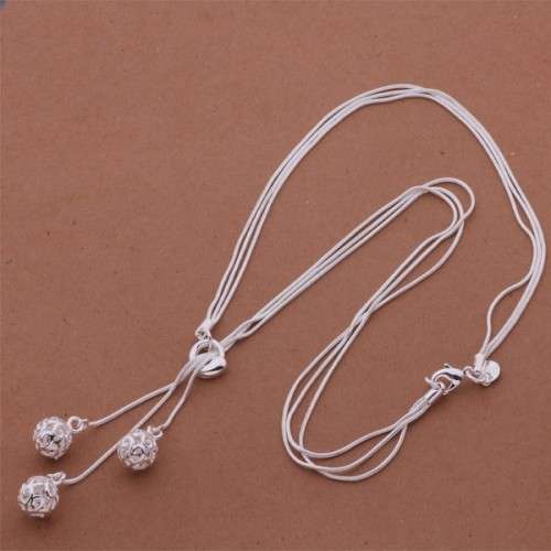 925 Sterling Silver Small Ball Pendant Long  Mulit Chain  Imported Filled Jewelry