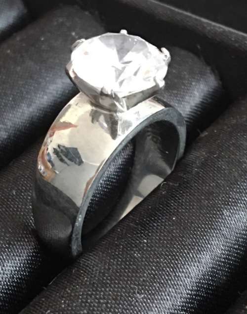 Eye Catching Memorial Diamond set in Stainless Steel Engagement Ring Imported
