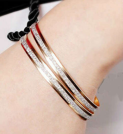 ELEGANT 2 x Yellow Rolled Gold Glitter Imported Filled Bangles