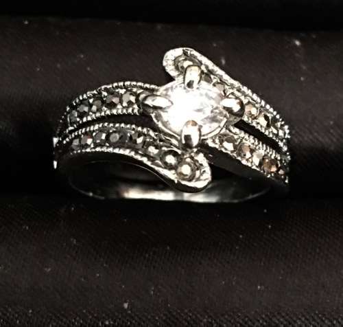 **Antique**  Cr Diamond Set in Silver Pewter Imported Ring