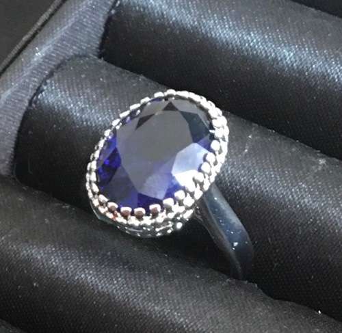 Posh Sim Blue Sapphire Set in 925 Sterling Silver Ring Imported Filled Jewelry