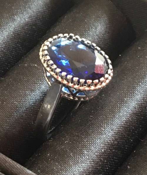 Posh Sim Blue Sapphire Set in 925 Sterling Silver Ring Imported Filled Jewelry