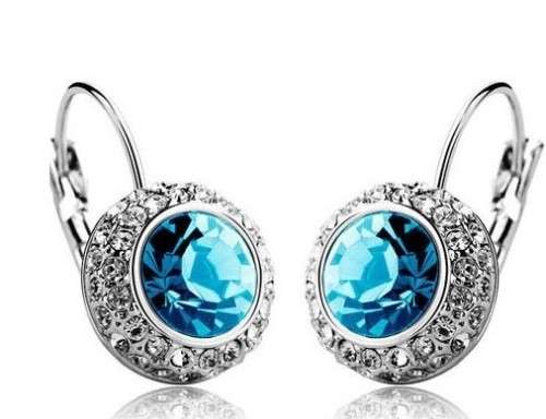 ** Fashion Design ** Lady's Wedding Blue18ct Platinum Gold Filled Austrian Crystal Earrings