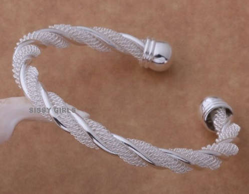 Twisted 925 Sterling Silver Mesh Bangle/Bracelet Imported Jewelry