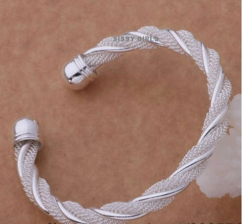 Twisted 925 Sterling Silver Mesh Bangle/Bracelet Imported Jewelry