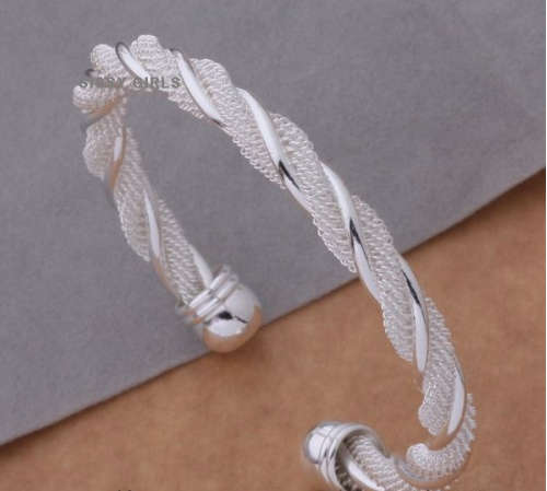 Twisted 925 Sterling Silver Mesh Bangle/Bracelet Imported Jewelry