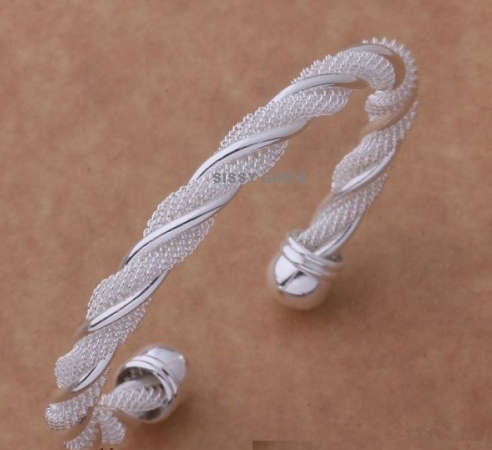 Twisted 925 Sterling Silver Mesh Bangle/Bracelet Imported Jewelry