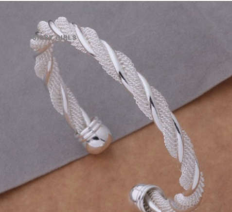 Charming 925 Sterling Silver Cuff Bangle/Bracelet Imported Filled Jewelry