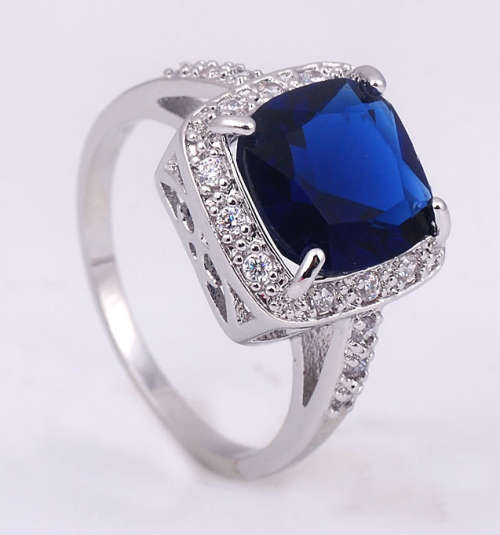 Dazzling Cr. Sapphire Set in 925 Sterling Silver Ring Imported Filled Jewelry