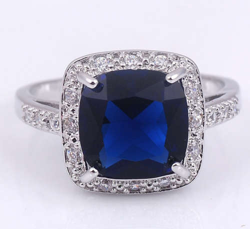 Dazzling Cr. Sapphire Set in 925 Sterling Silver Ring Imported Filled Jewelry