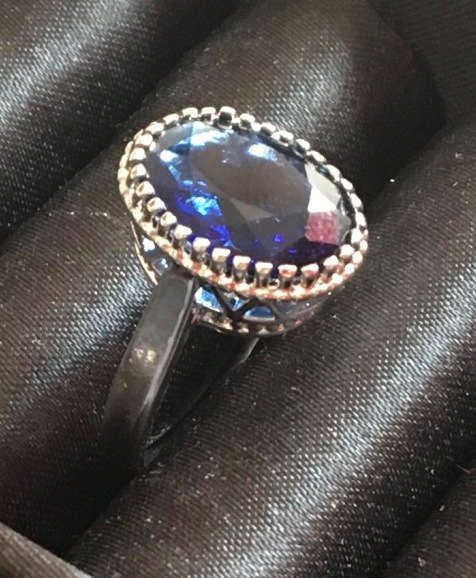 Posh Sim Blue Sapphire Set in 925 Sterling Silver Ring Imported Filled Jewelry