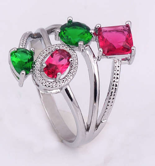 Sexy and Sassy Sim Ruby and Emeralds in 925 Sterling Silver Ring Imported Filled Jewelry