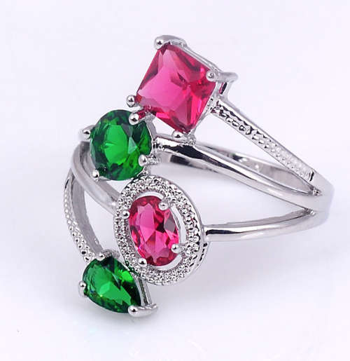 Sexy and Sassy Sim Ruby and Emeralds in 925 Sterling Silver Ring Imported Filled Jewelry