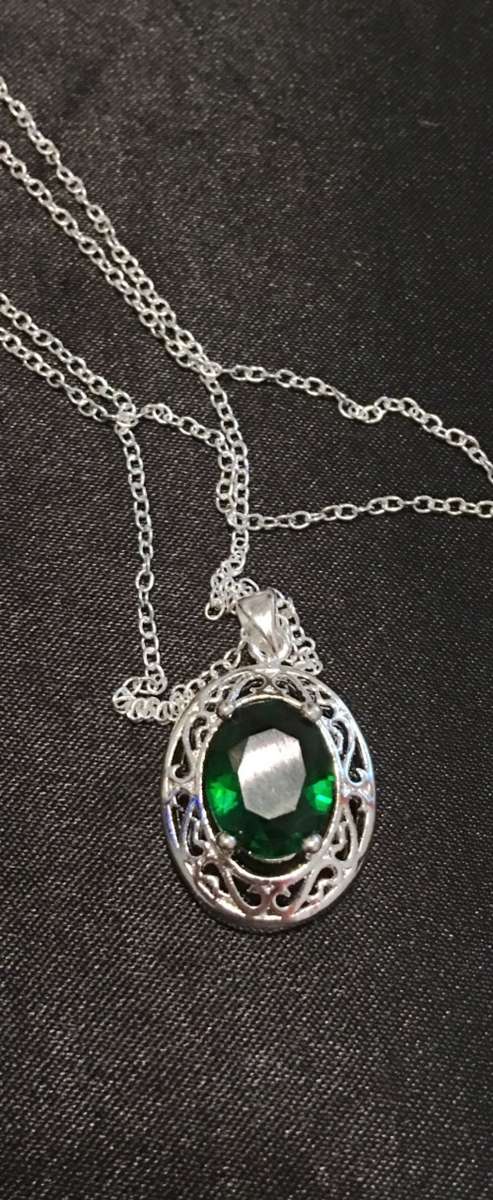 Fancy Cr Topaz Set in 925 Sterling Silver Pendant with Matching Chain Imported Filled Jewelry