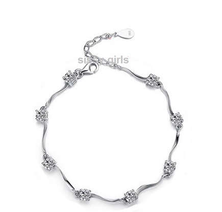 White Diamante Set in 925 Sterling Silver Imported Filled Tennis Bracelet with 925 Marking