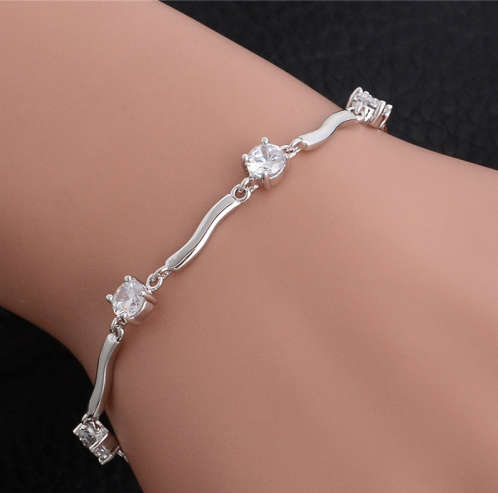 White Diamante Set in 925 Sterling Silver Imported Filled Tennis Bracelet with 925 Marking