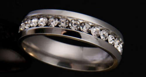 Elegant Diamante Set in Stainless Steel Imported Wedding Engagement Ring