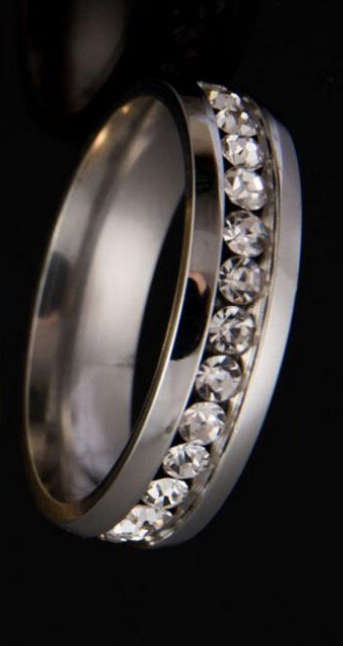 Elegant Diamante Set in Stainless Steel Imported Wedding Engagement Ring
