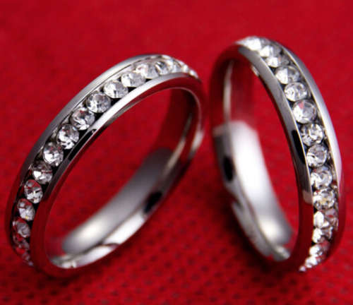 Elegant Diamante Set in Stainless Steel Imported Wedding Engagement Ring