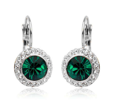 ** Fashion Design ** Lady's Wedding Dark Green 18ct Platinum Gold Filled Austrian Crystal Earrings