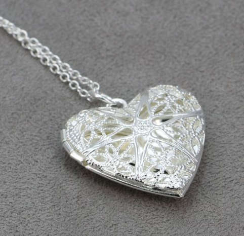 - Stylish - 925 Sterling Silver Heart Shape  Locket with Matching Chain Imported Filled Jewelry