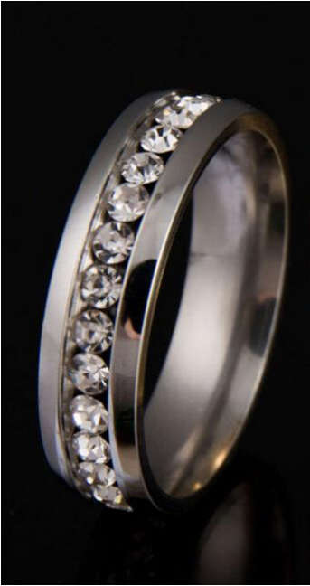 Elegant Diamante Set in Stainless Steel Imported Wedding Engagement Ring