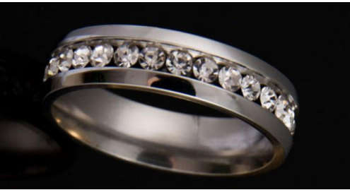 Elegant Diamante Set in Stainless Steel Imported Wedding Engagement Ring