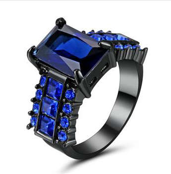 Classy Sim Blue  Sapphire  Set in 14ct Black Gold   Imported Filled Ring