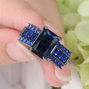 Classy Sim Blue  Sapphire  Set in 14ct Black Gold   Imported Filled Ring