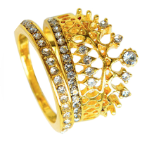18ct Yellow Gold Filled CZ Rhinestone Crown Rings