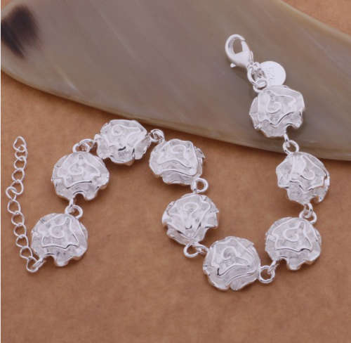 Dazzling Imported 925 Sterling Silver Rose Bracelet Imported Filled Jewelry