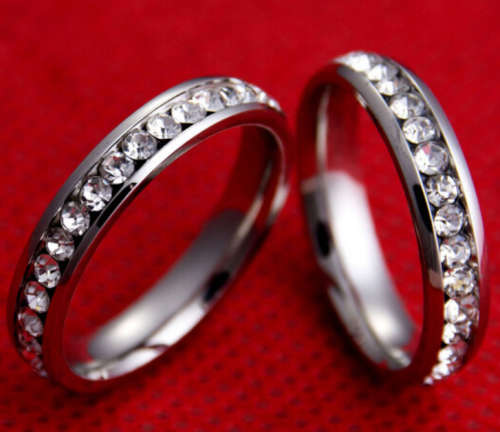 Elegant Diamante Set in Stainless Steel Imported Wedding Engagement Ring