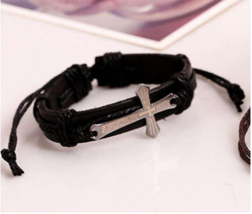 Impressive Imported Genuine Leather Unisex Cross Bracelet