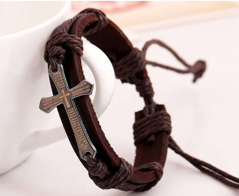 Impressive Imported Genuine Leather Unisex Cross Bracelet