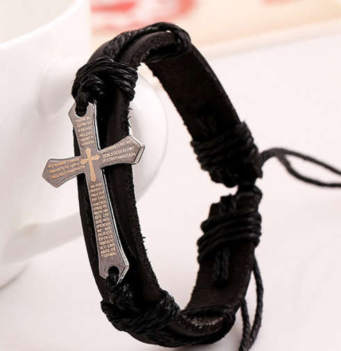 Impressive Imported Genuine Leather Unisex Cross Bracelet