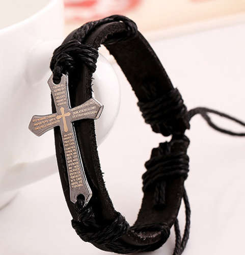 Impressive Imported Genuine Leather Unisex Cross Bracelet
