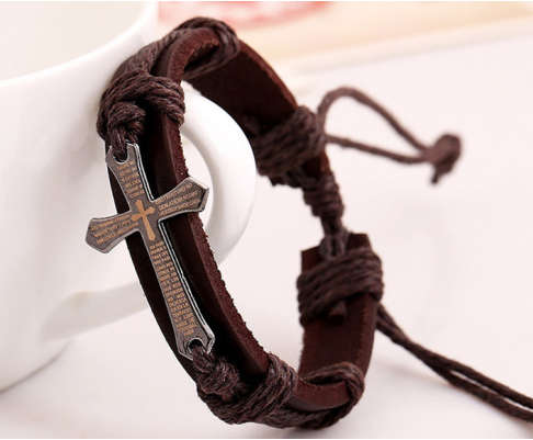Impressive Imported Genuine Leather Unisex Cross Bracelet