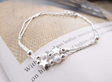 Sexy and Sassy Fashion 925 Sterling Silver Beads Star Charm Bracelets imported filled Jewelry