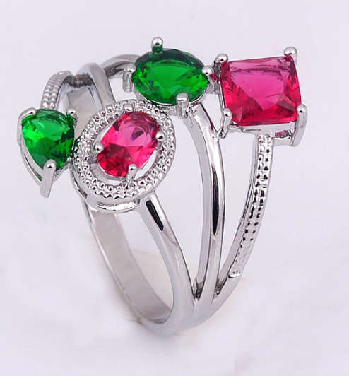 EYE CATCHING SIM RUBY & EMERALDS IN 925 STERLING SILVER RING IMPORTED FILLED JEWELRY