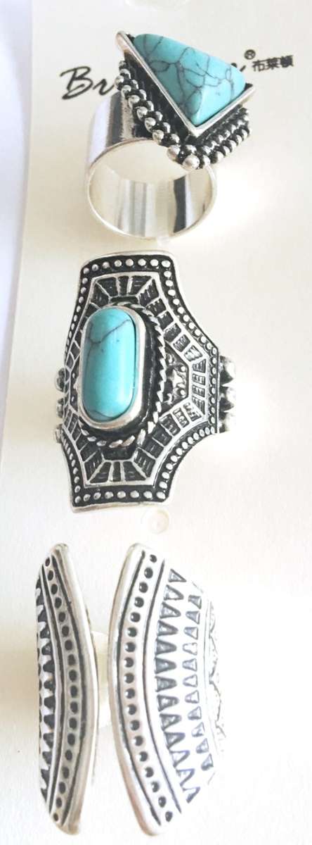 Dazzling 3x Turquoise Gemstone Imported Silver  Rings